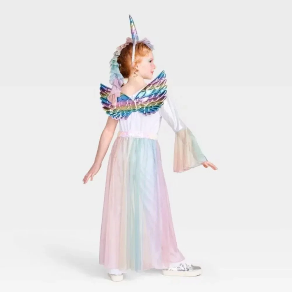 Mystical Unicorn Halloween Costume 10/12 Pastel Maxi Dress & Headpiece Kids Girl